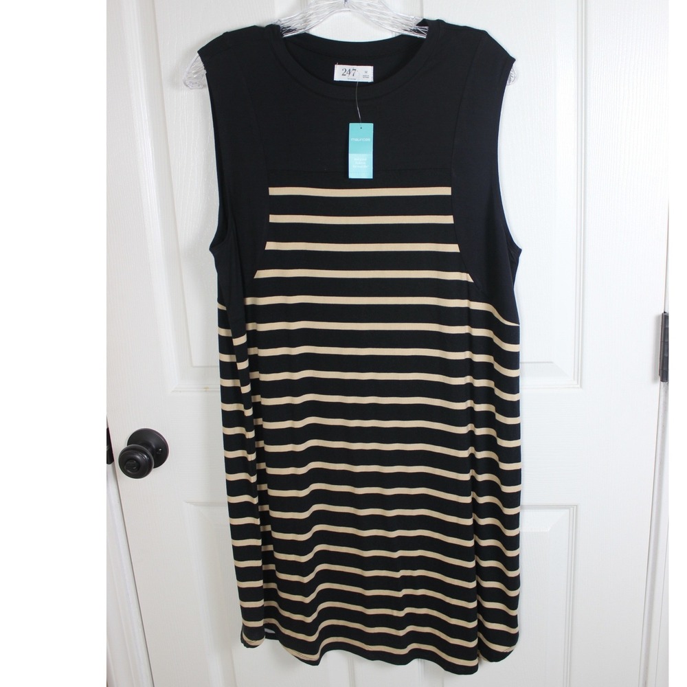 24/7 by maurices Black Tan Stripe Sleeveless Knit Shift Dress Medium‎